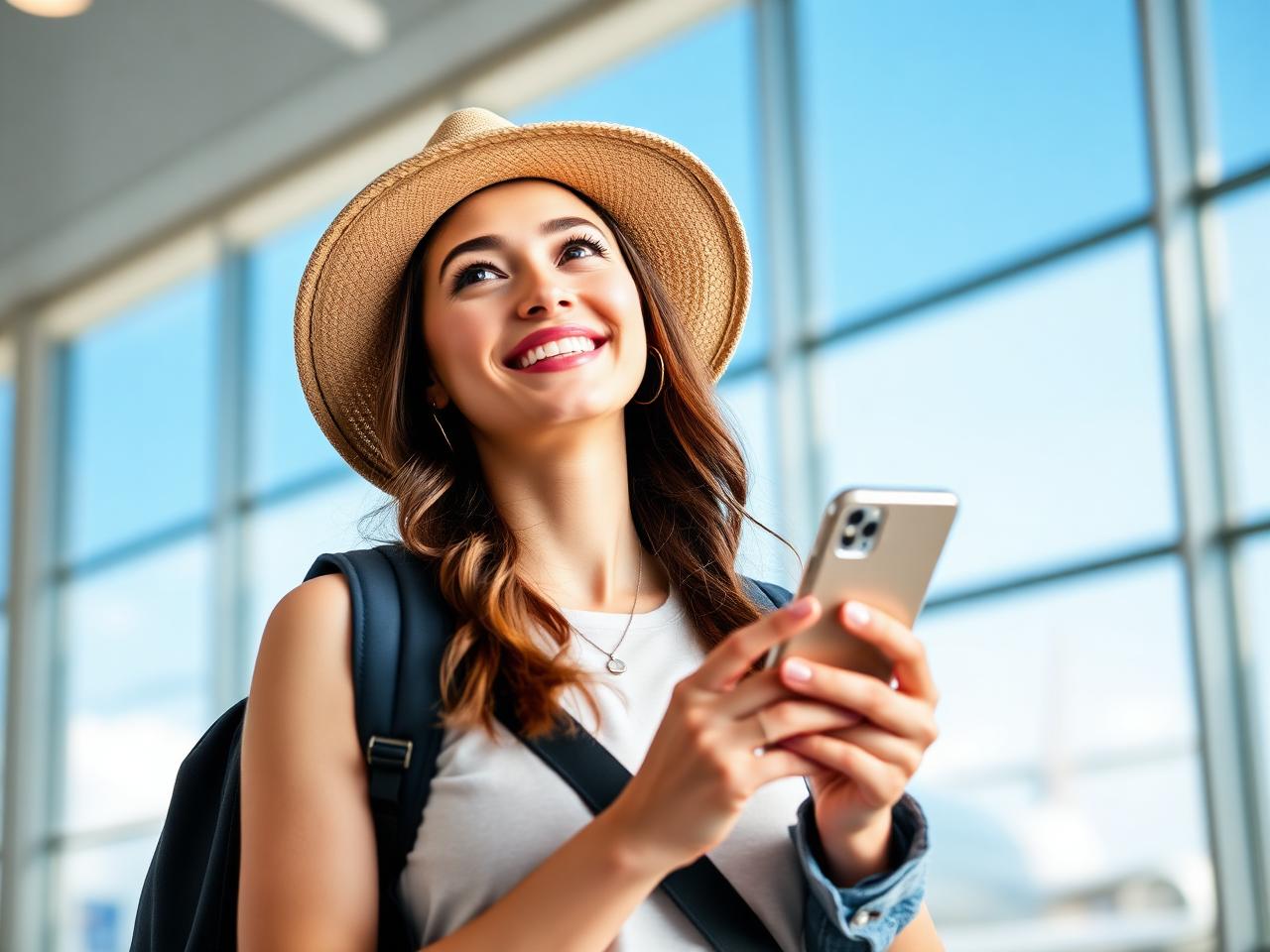 Traveler with smartphone at airport